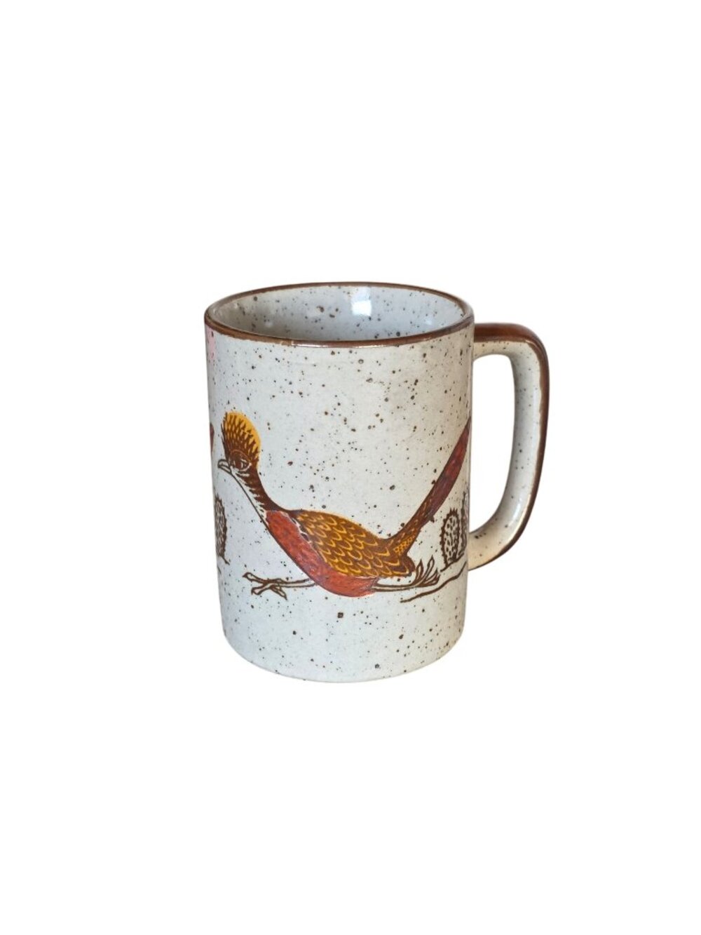 Vintage Otagiri Roadrunner & Cactus Stoneware Design Mug with Brown Trim Handle